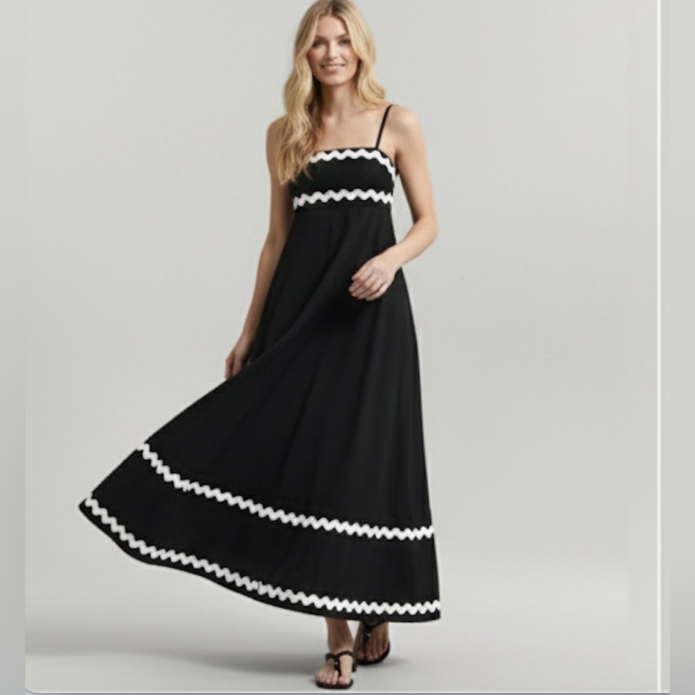 LAST ONE 🔥 Ribbon Trimmed Flared Cami Maxi Dress Black